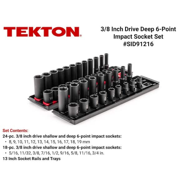 3/8 in. Drive 6-Point Impact Socket Set with Rails (5/16 in.-3/4 in., 8 mm-19 mm) (42-Piece)