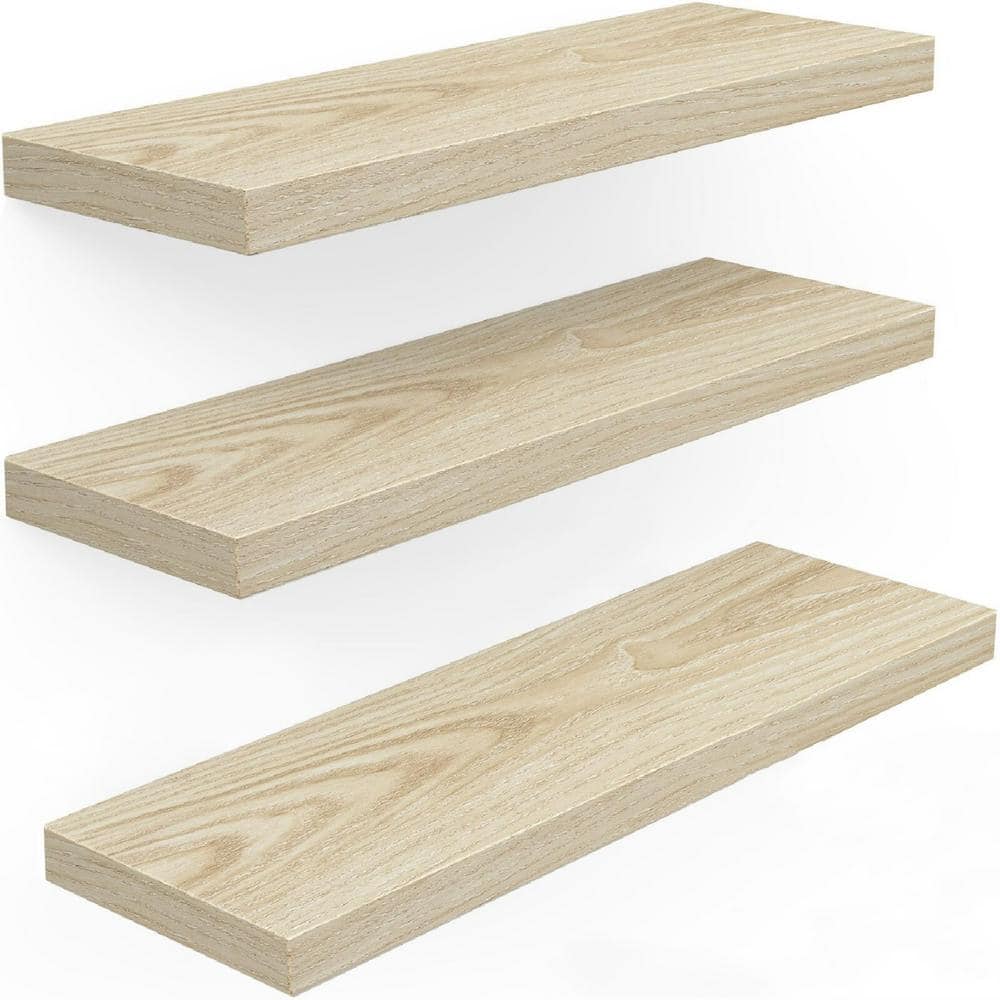 16 in. W x 6.7 in. D Natural Wood Decorative Wall Shelf (Set of 3)
