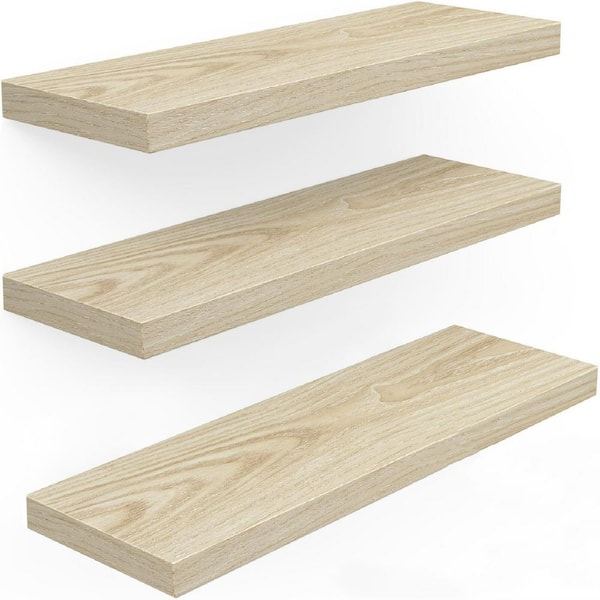 Unbranded 16 in. W x 6.7 in. D Natural Wood Decorative Wall Shelf (Set of 3)