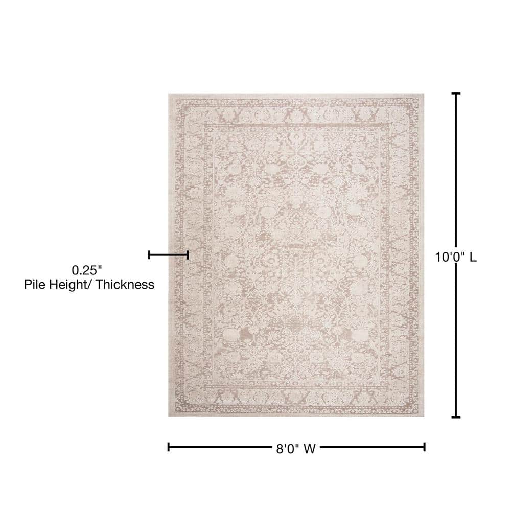 Beige and Cream Floral Synthetic Area Rug 8' x 10'