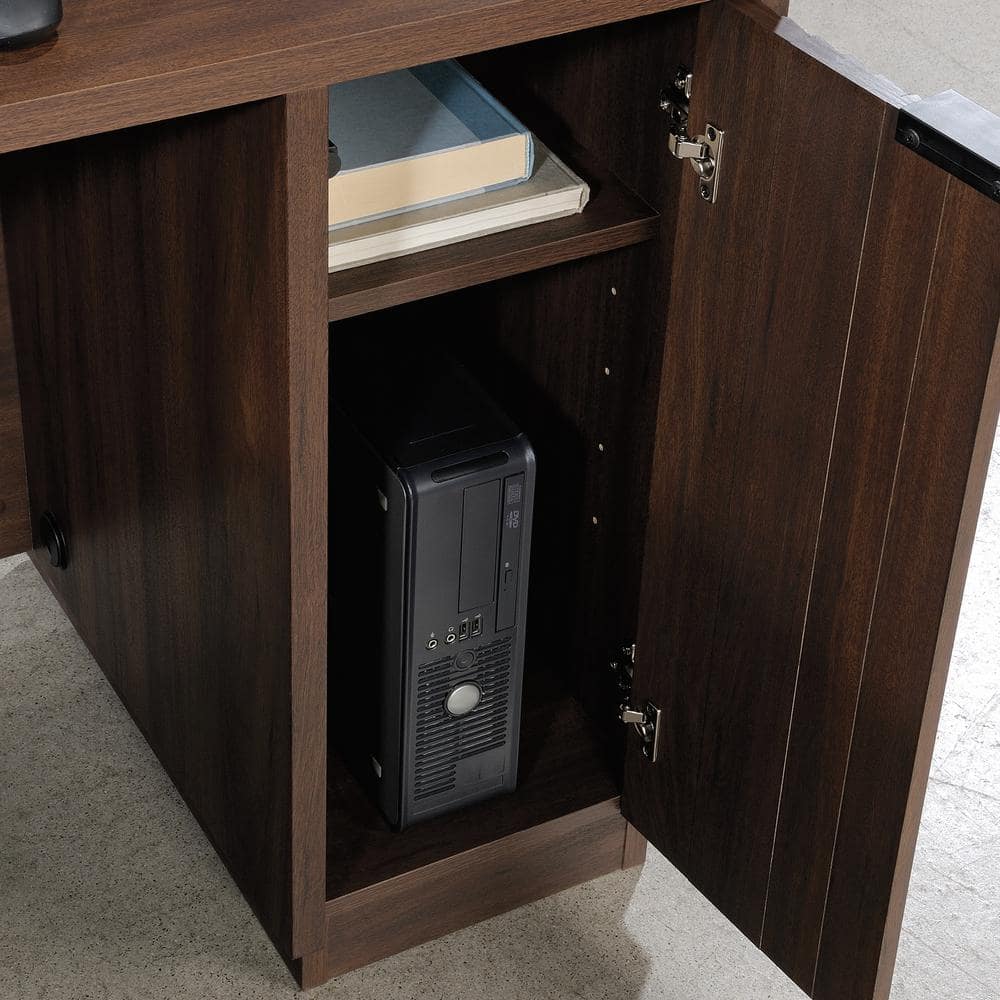 Gray Wood L-Shaped Computer Desk with Drawer and Filing Cabinet