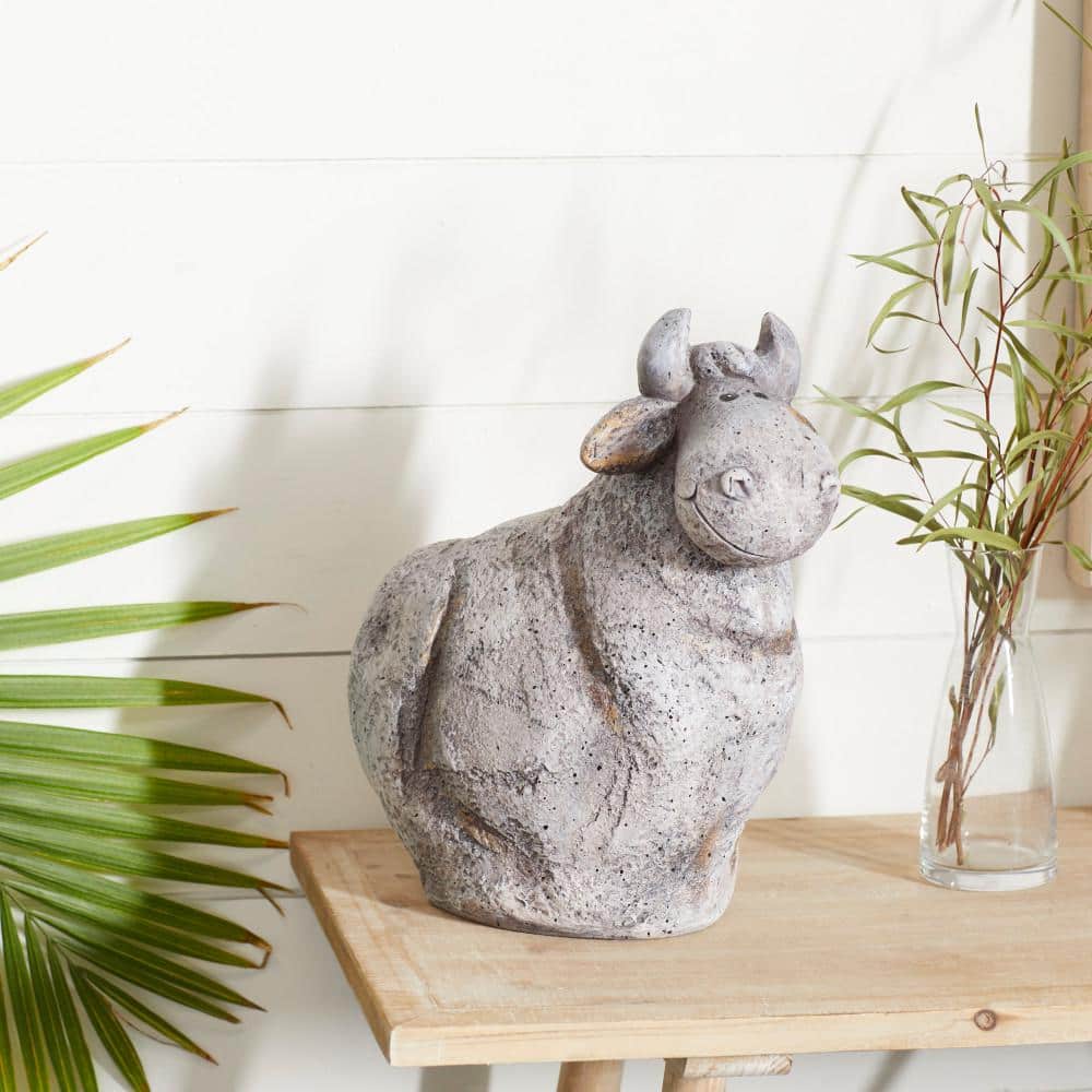 Gray Textured Polystone Indoor Outdoor Cow Garden Sculpture