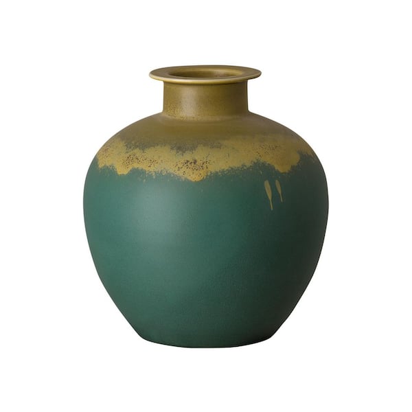 16 in. H Round Porcelain Vase in Duo Avocado with High-fire treatment