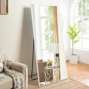 Modern Full Length Mirror Free Standing Leaning/Hanging/Mounted Mirror with Thin Aluminum Frame in White