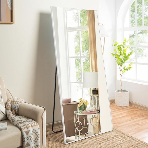 HOMESTOCK Modern Full Length Mirror Free Standing Leaning/Hanging/Mounted Mirror with Thin Aluminum Frame in White