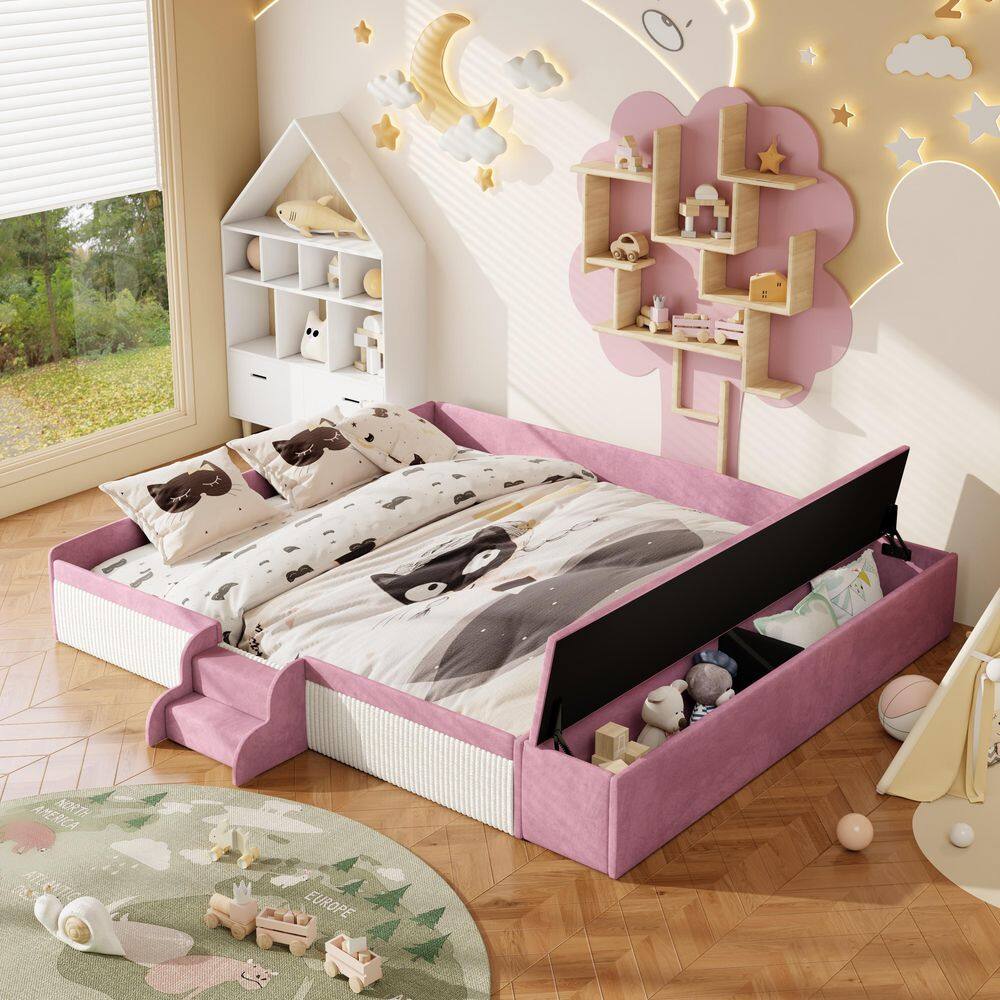 Pink/White Queen/King Size Daybed with Stairs & Gas Lift Storage Ottoman price history on PriceWatchPro