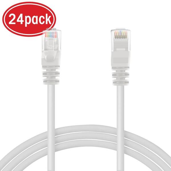 GearIt 25 ft. Cat5e RJ45 Ethernet LAN Network Patch Cable - White (24-Pack)