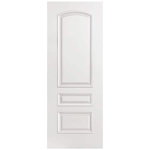 Masonite 30 in. x 80 in. Palazzo Treviso Smooth 3-Panel Round Top Solid Core Primed Composite Single Prehung Interior Door