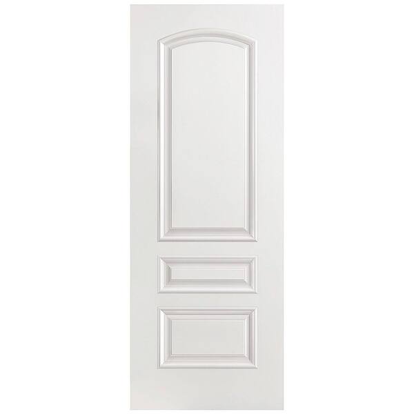 Masonite 28 in. x 80 in. Palazzo Treviso Smooth 3-Panel Round Top Solid Core Primed Composite Interior Door Slab