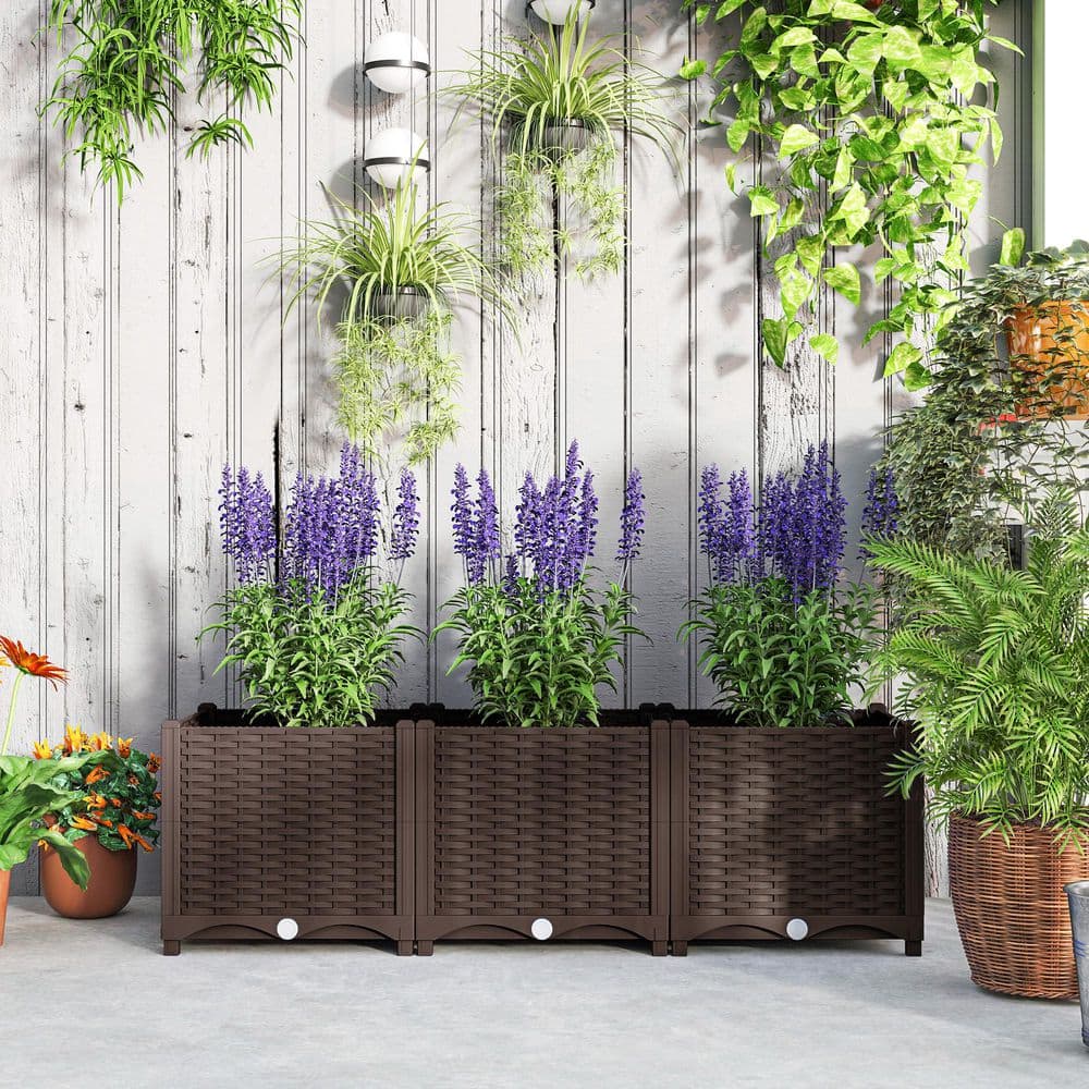 Brown Wicker Plastic Raised Garden Bed with Drainage Holes