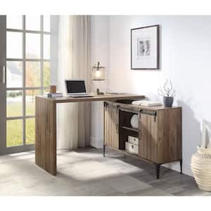Writing Desk w/USB-Desk, 55 in. Computer Desk With Reversible Storage Cabinet, Rustic Oak and Black Finish