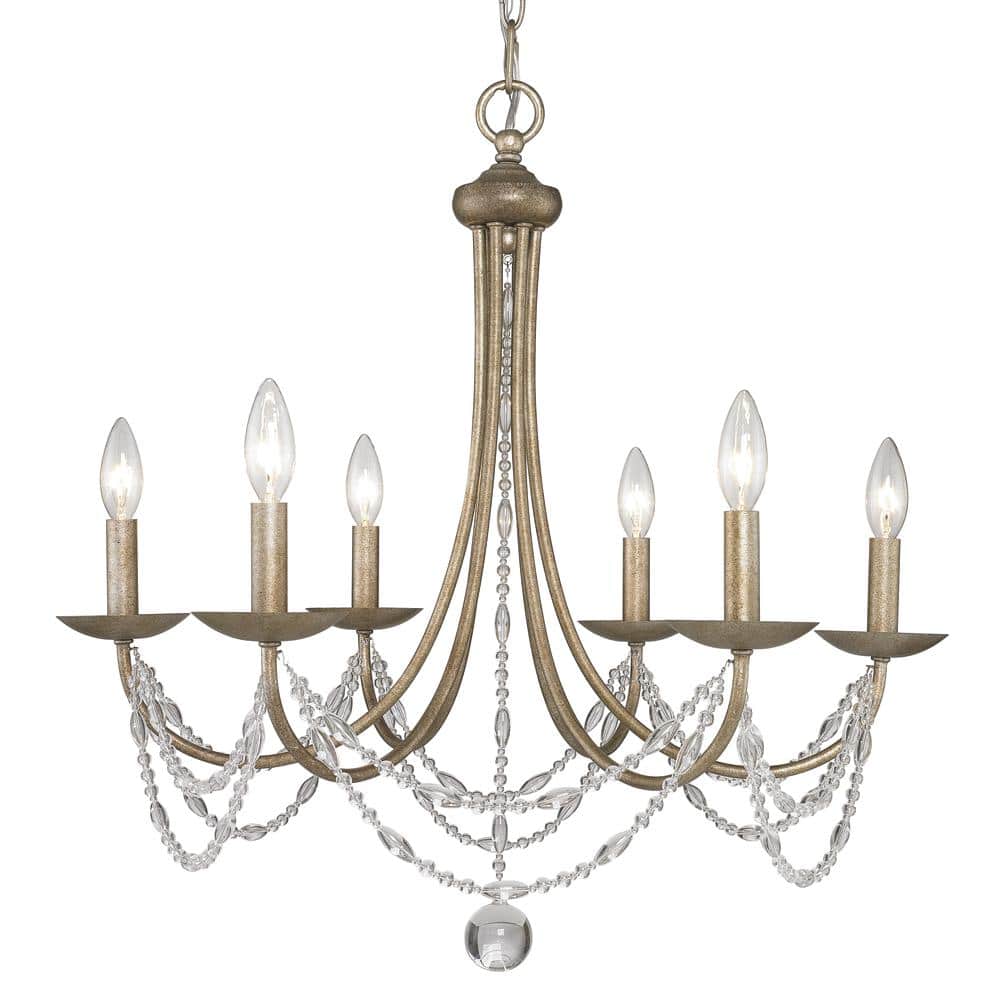 Mirabella Contemporary 6-Light Golden Aura Chandelier with Crystal Beads