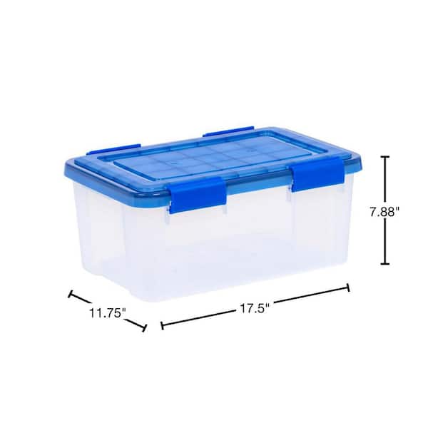 Iris USA 60 Quart Weatherpro Plastic Storage Box, 3 Pack, Clear with Blue