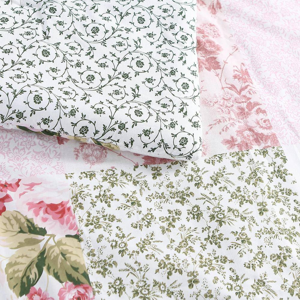 Ailyn Twin Pink Cotton Patchwork Comforter Set with Throw Pillows