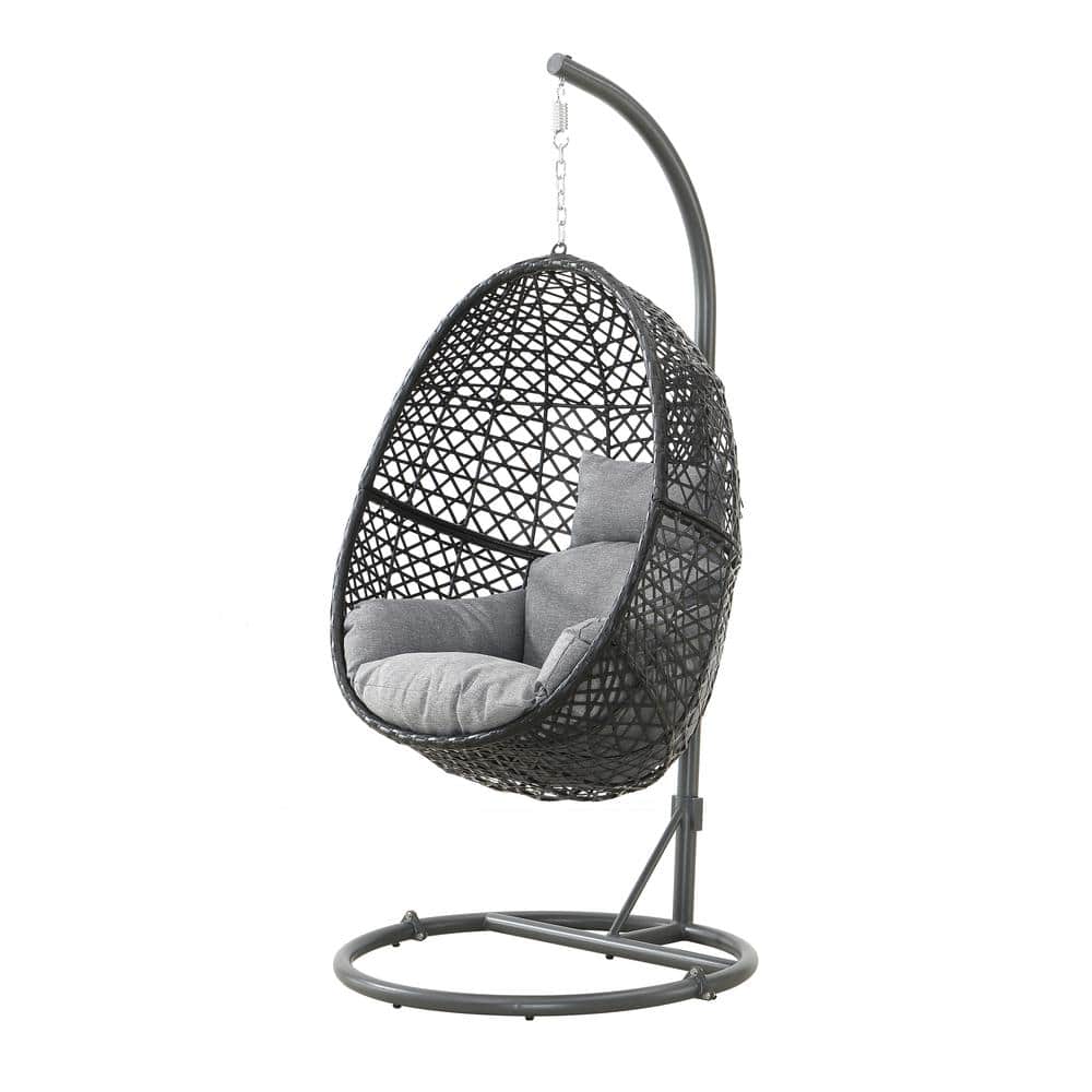 Patio PE Rattan Swing Chair With Soft Cushion for Balcony, Courtyard, Elega