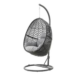Patio PE Rattan Swing Chair With Soft Cushion for Balcony, Courtyard, Elegant Grey, Good Choice To Stay Alone and Relax