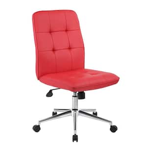 HomePro Armless Desk Chair Red Caressoft Vinyl Chrome Base Pnuematic Lift