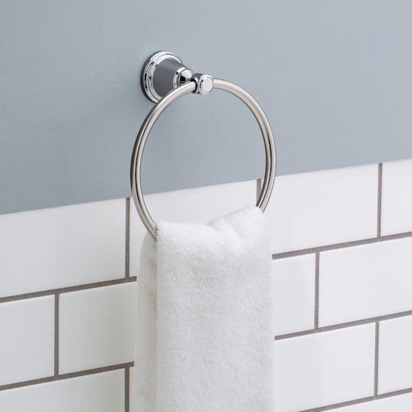 Foundations Design Series Wall Mounted Round Closed Towel Ring Bath Hardware Accessory in Polished Chrome