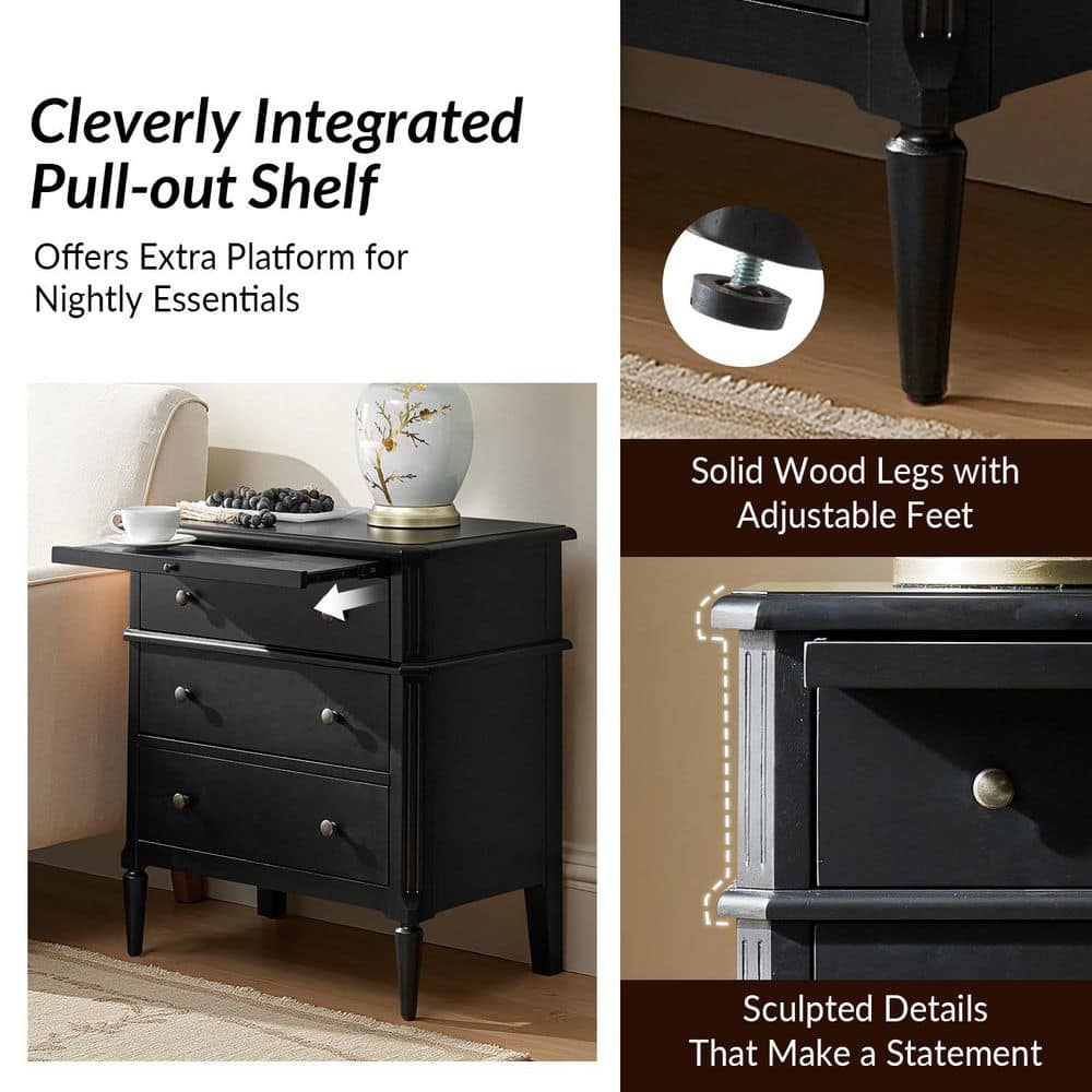 Fabien Walnut 3-Drawer 28 in. W Nightstand with Solid Wood Legs - thumbnail 5