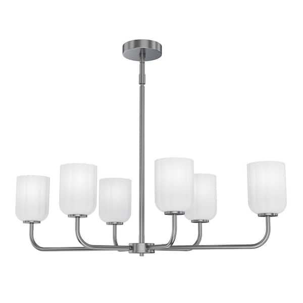 Parkmont 34 in. Plug and Play 6-Light Brushed Nickel Linear Chandelier with SkyPlug