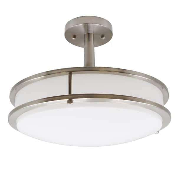 24 Watt, 14 in. 1-LED Brushed Nickel Semi Flush Mount Light Fixture, Decorative Pendant Lamp, Dimmable