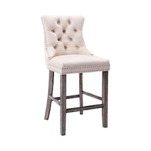 41.5" Button Tufted Back Beige Velvet Bar Stools Set with Nailhead Trim Design Elegant Bar Chair Dining Chair (Set of 2)