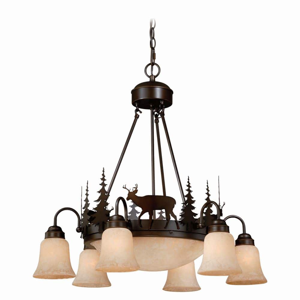 Rustic Deer Silhouette 9-Light Chandelier in Burnished Bronze
