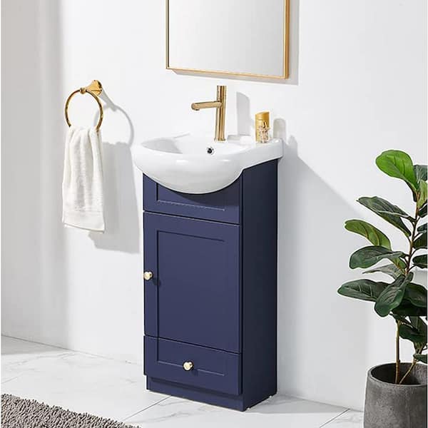 VAPSINT 18 in. W x 15 in. D x 37 in. H Freestanding Bath Vanity in BLue with Ceramic Sink