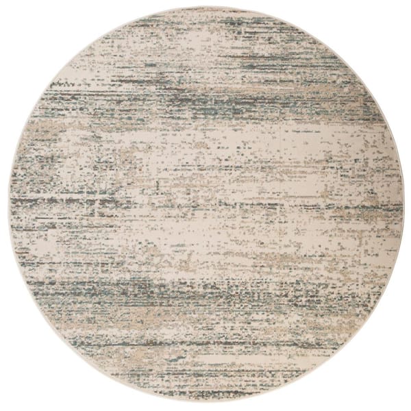 Alpine 7ft. 10 in. x 7ft. 10in. Ivory Striped Pattern Round Area Rug for High Traffic Living Room Dining Room Bedroom