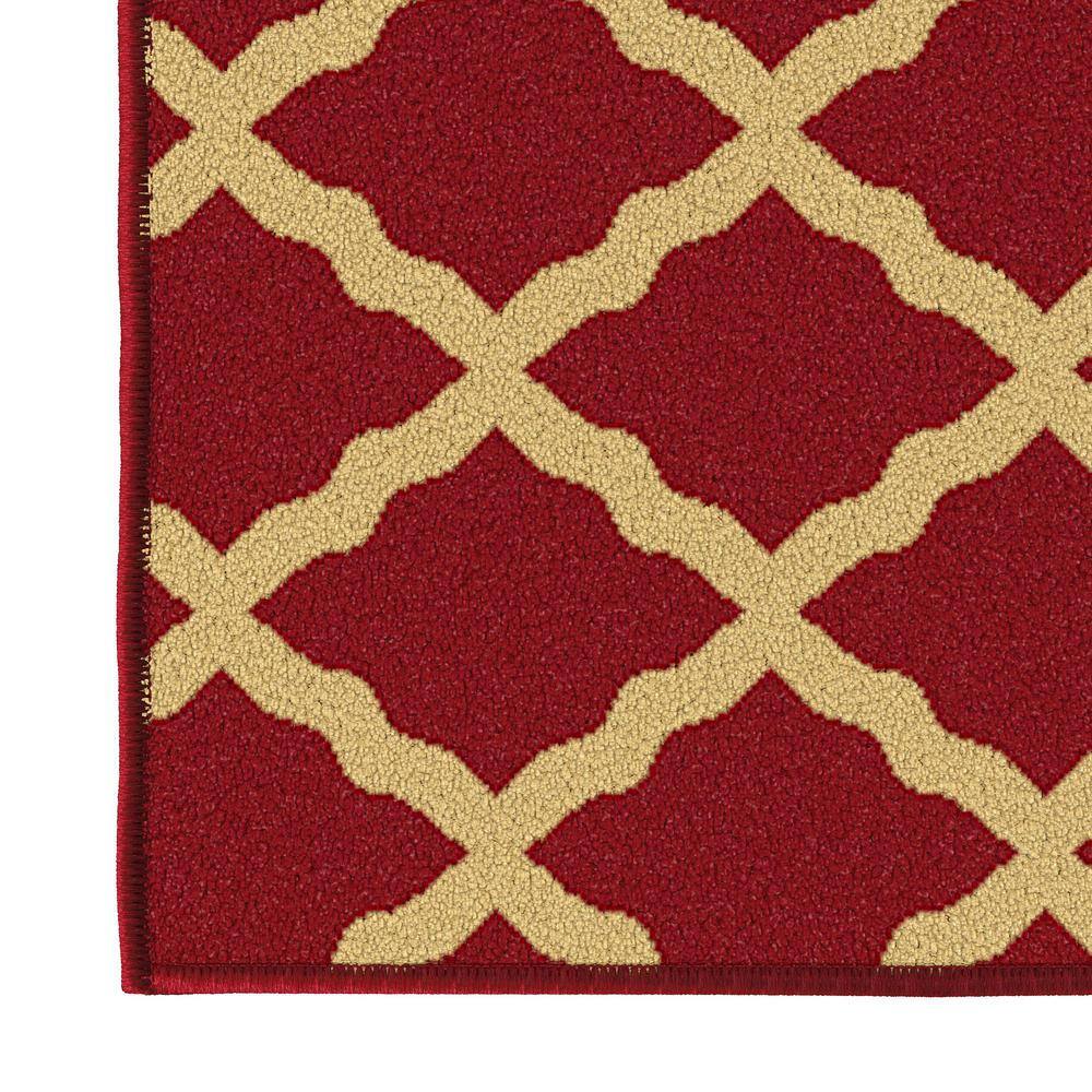 Red Trellis Design Washable Non-Slip Runner Rug