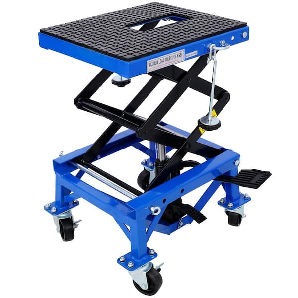 300 lbs. Hydraulic Motorcycle Scissor Jack Lift Foot Step Wheels for Small Dirt Bikes, Blue