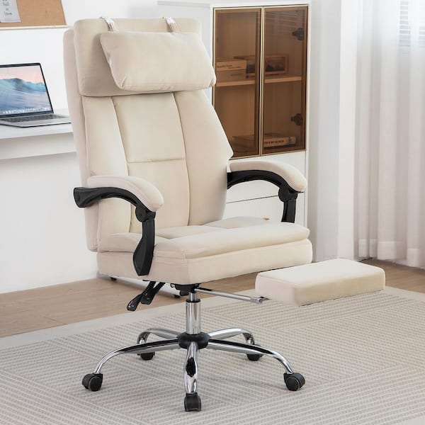 Unbranded Frosted Velvet Swivel Ergonomic Office Chair Executive Chair High Back Boss Chair 155° Reclining Computer Chair in Beige