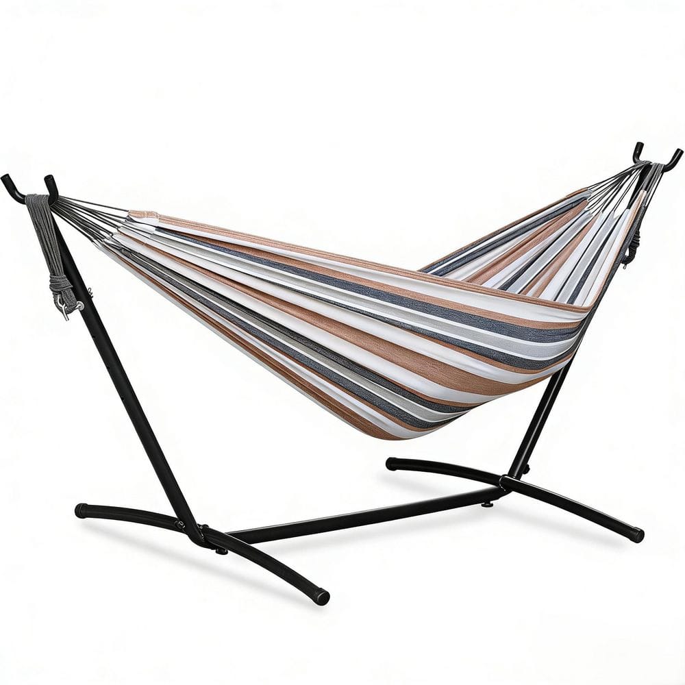 Free Standing Double Hammock with Stand Portable Space Saving Heavy-Duty Steel Stand with Carrying Bag in Coffee Stripe price history on PriceWatchPro