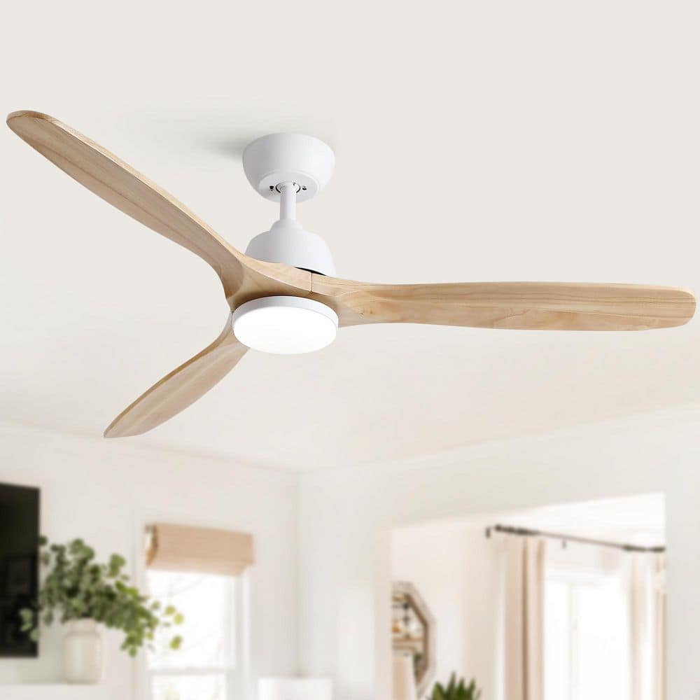 Modern 52 in. Indoor/Outdoor Integrated White Solid Wood Ceiling Fan with Light, Remote and 3 Yellow Wood Grain Blades price history on PriceWatchPro