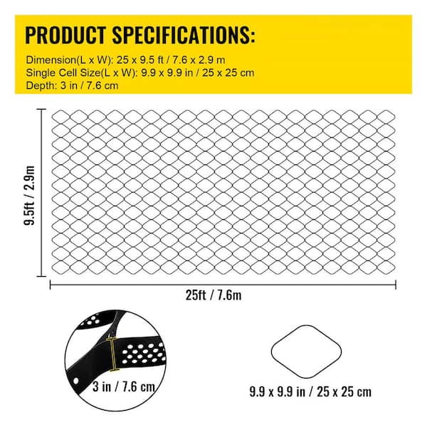 SVOPES Ground Grid, 300 in. x 114 in. x 3 in. Geo Grid for Stabilization, 1885 lbs. /Sqft Plastic Paver for DIY Patio, Walkway