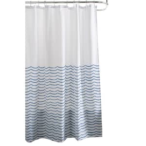 71 in. x 71 in. White and Blue Waves Shower Curtain Polyester