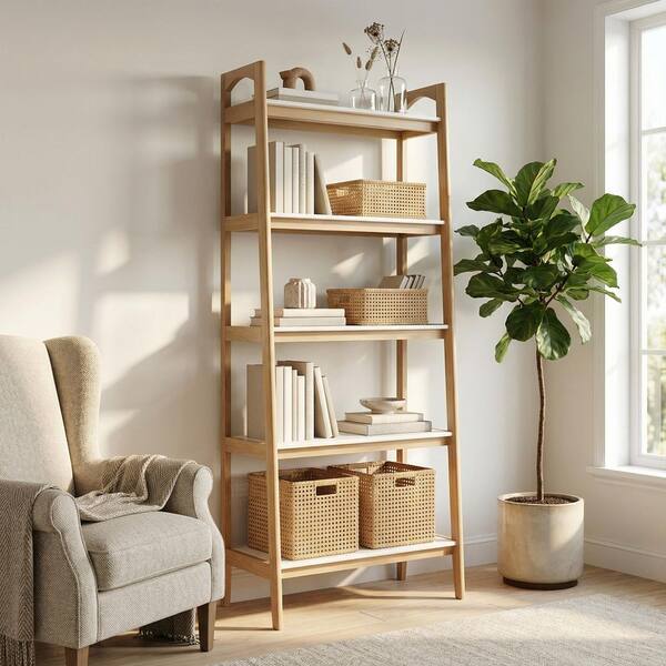Madison Park Avalon 73 in. Tall Off-White/Natural Wood Bookcase