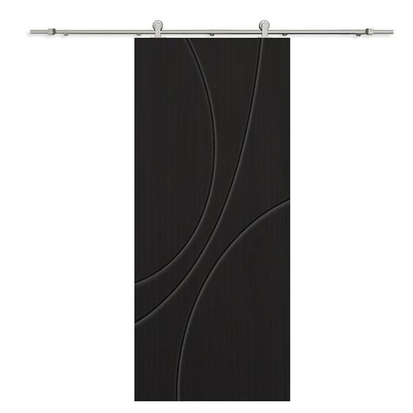 CALHOME 24 in. x 84 in. Black Painted Composite MDF Paneled Interior Sliding Barn Door with Hardware Kit