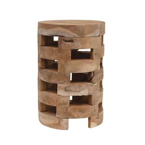 17.75 in. Natural Textured Surface Teak Wood Stool
