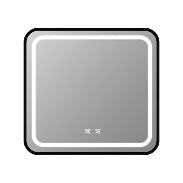 32 in. W x 32 in. H Rectangular Black Aluminum Alloy Frame Wall Mount Bathroom Vanity Mirror, Dimmable, Anti-Fog
