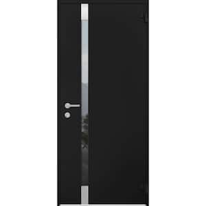 32 in. x 80 in. Right-Hand/Outswing Tinted Glass Black Enamel Steel Prehung Front Door with Hardware