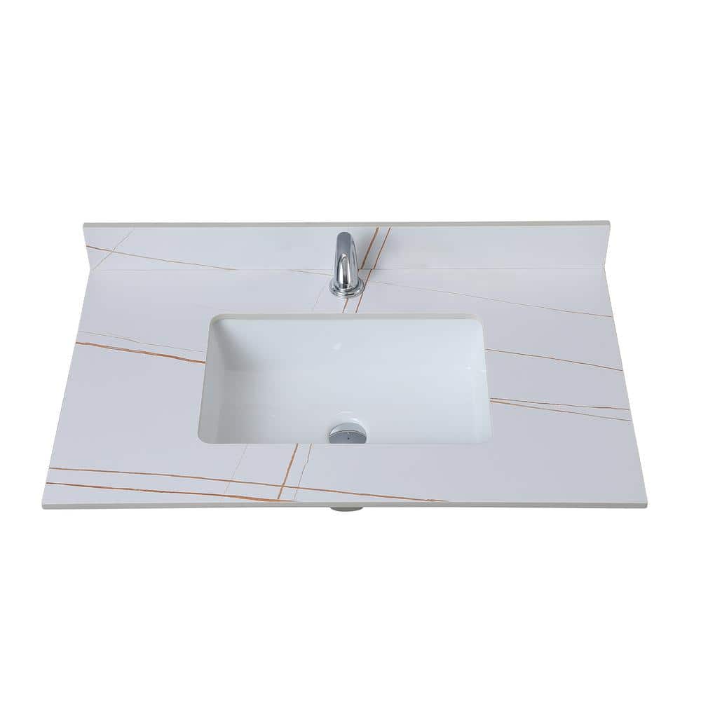 37 in. W x 22 in. D Engineered Stone Composite White Rectangular Single Sink and Bathroom Vanity Top in White price history on PriceWatchPro