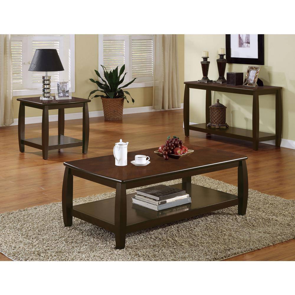 Marina Bowed Legs Cappuccino Finish Rectangular Coffee Table with Shelf