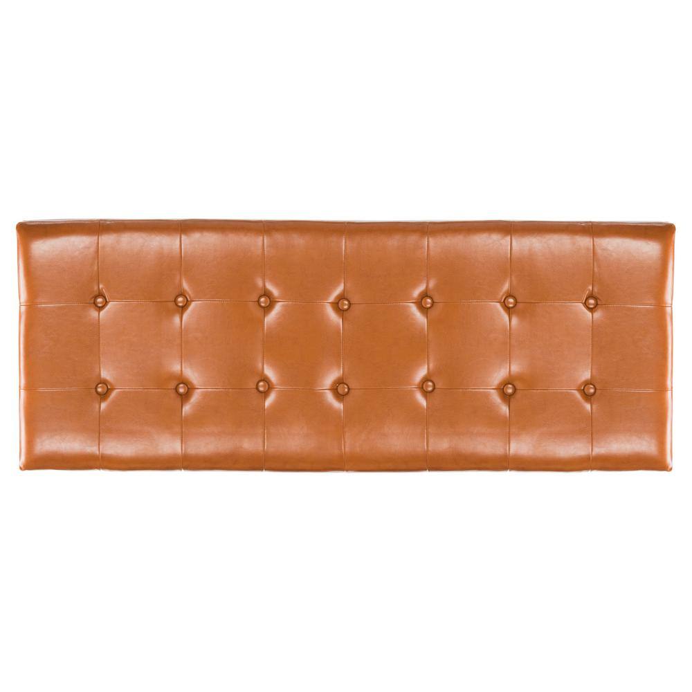 Transitional Saddle Brown Tufted Storage Bench with Beech Wood Frame