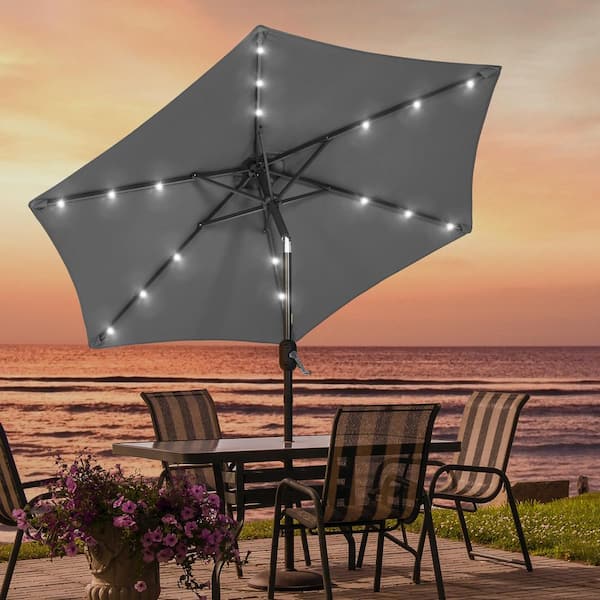 led round offset patio umbrella Solar Cantilever ensuring that opening and closing the umbrella is a breeze SANLUCE 7.5 ft. LED Round