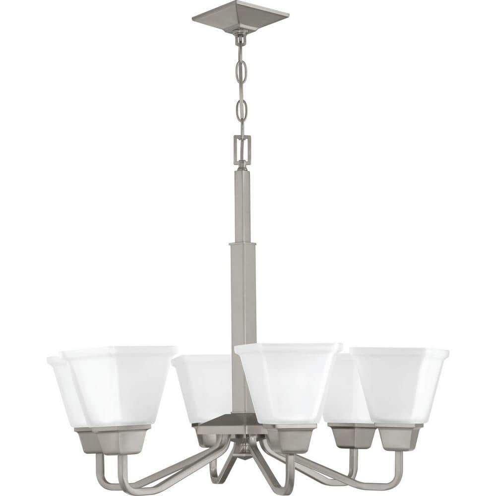 Clifton Heights Brushed Nickel 6-Light Chandelier with Etched Glass Shades