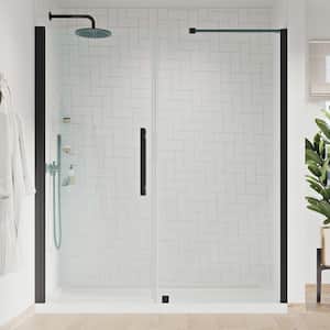 Pasadena 60in. L x 32in. W x 75in. H Alcove Shower Kit w/Pivot Frameless Shower Door in Black w/Shelves and Shower Pan