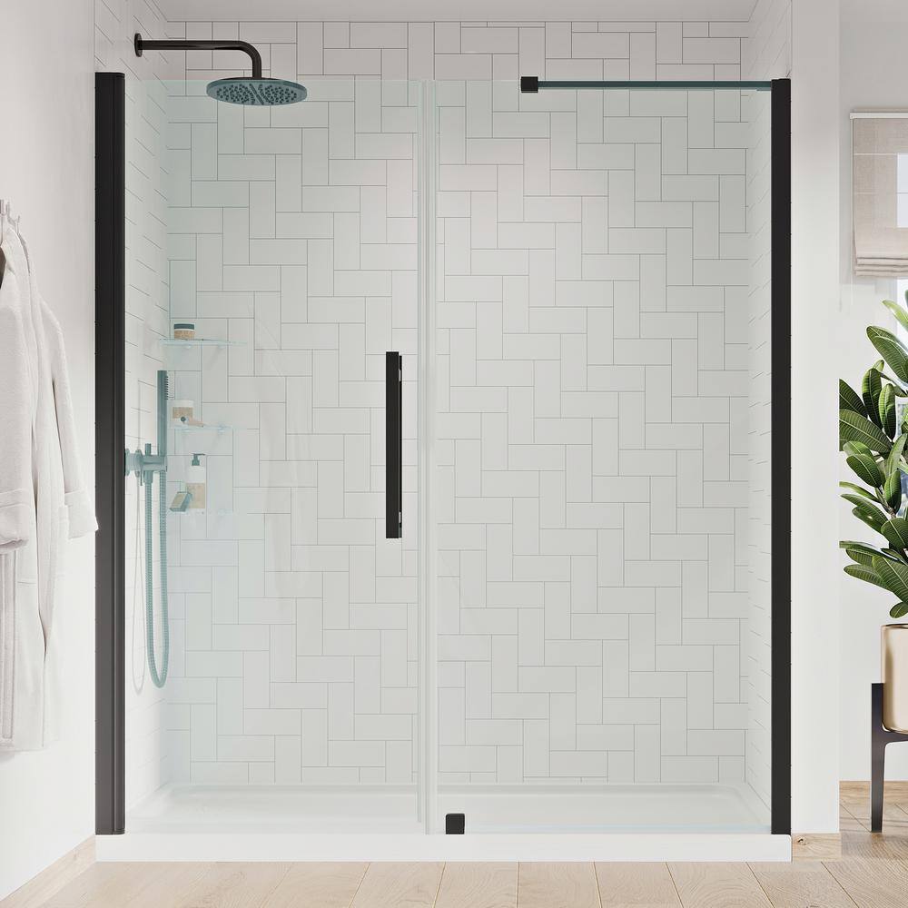 OVE Decors Pasadena 60in. L x 36in. W x 72 in. H Alcove Shower Kit w/Pivot Frameless Shower Door in Black w/Shelves and Shower Pan -  828796077040