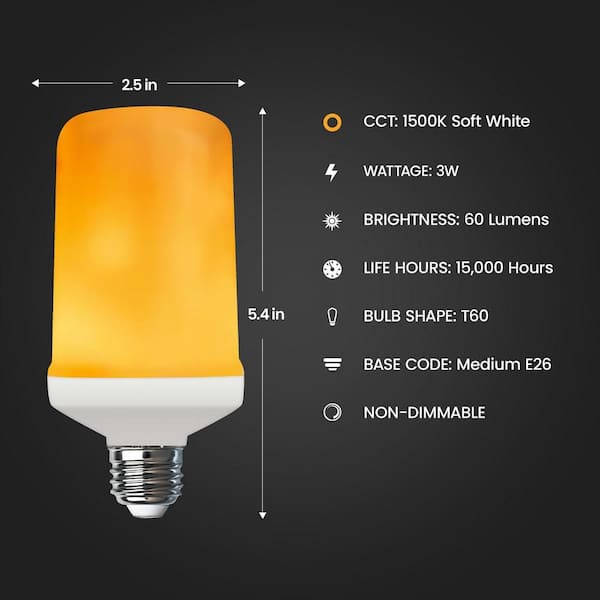 3-Watt Equivalent T60 Cylinder Flame Design LED Light Bulb Amber (6-Pack)