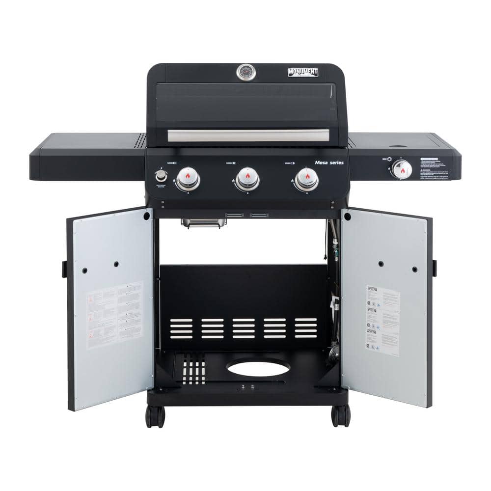 Mesa Black Stainless Steel 3-Burner Propane Gas Grill with Side Burner